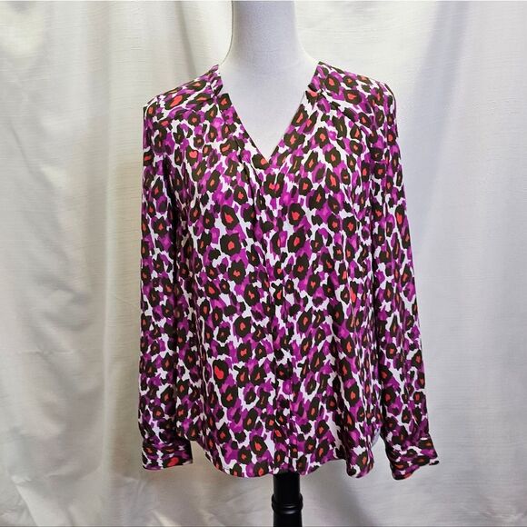 Worthington Purple Leopard Print Button Front Blouse Size Small - Picture 1 of 7